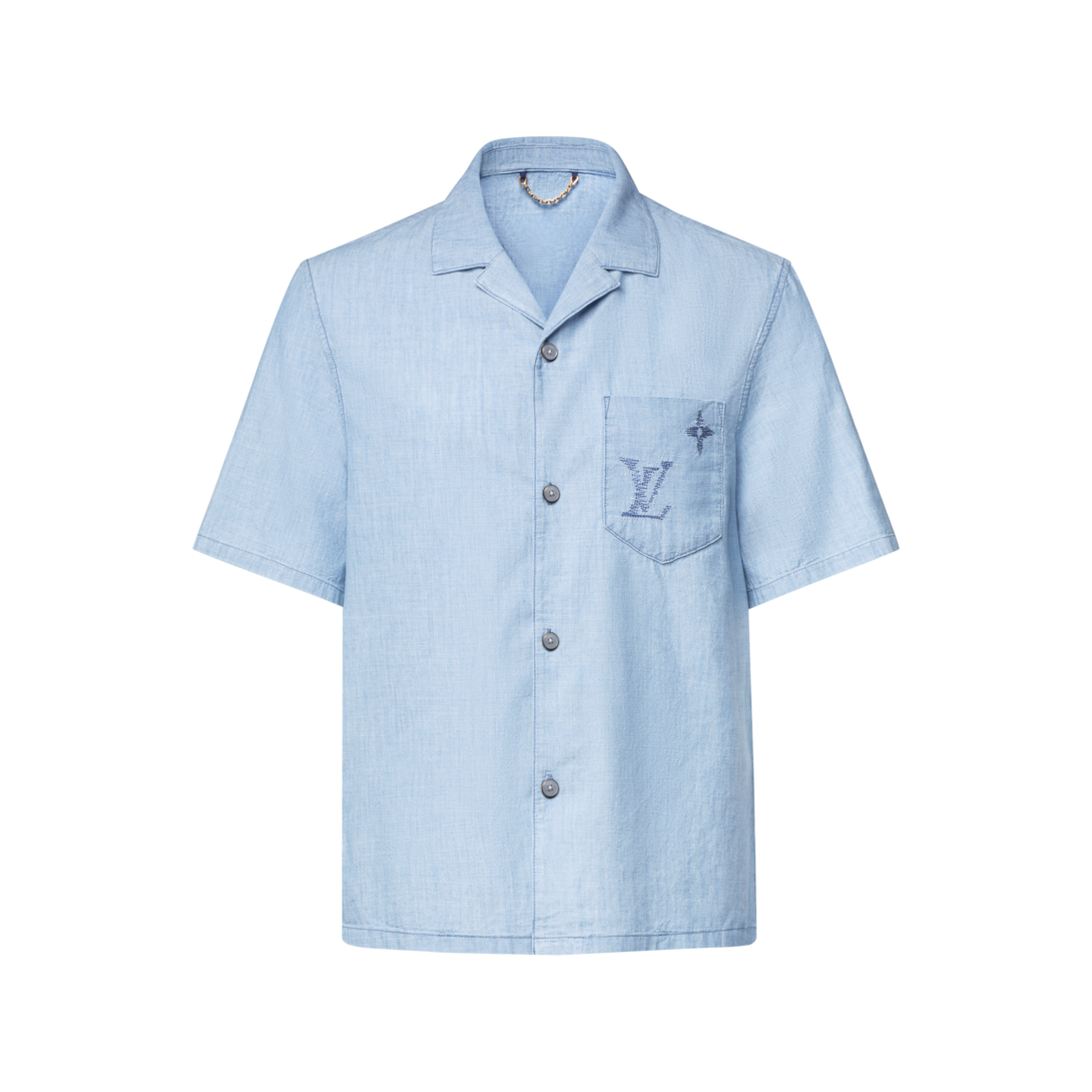Embroidered Signature Chambray Short-Sleeved Shirt - Ready-to-Wear